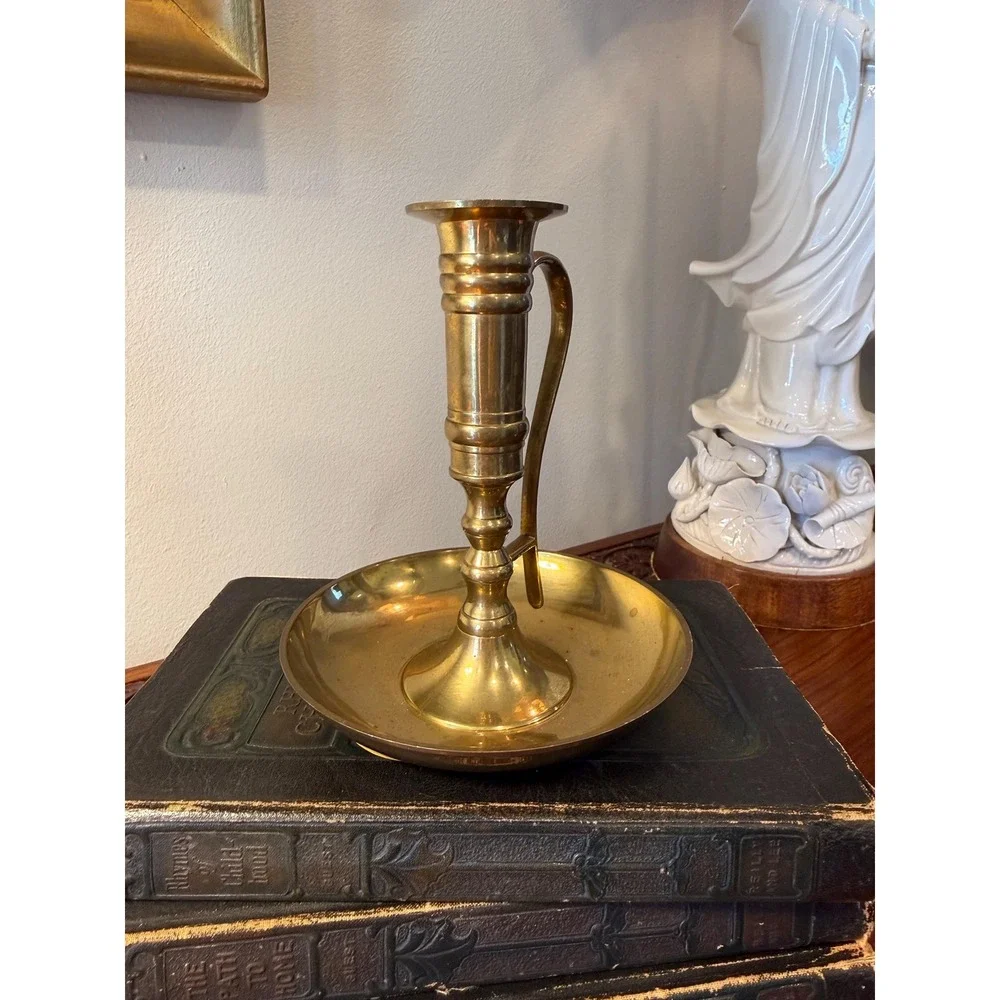 Vintage Brass Chamberstick Candle Holder with Handle, Waccamaw‎ Brass Works